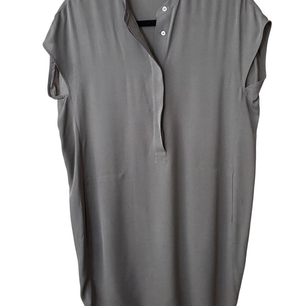 Vince Size: XS-S Cap Sleeve Pullover 3-Button Tunic Dress 100% Silk Olive Green